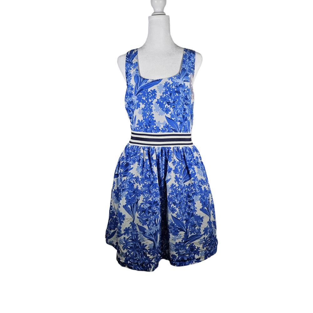 Juicy Couture Hyacinth Silk Dress‎ Blue White Size 10 Back Zip